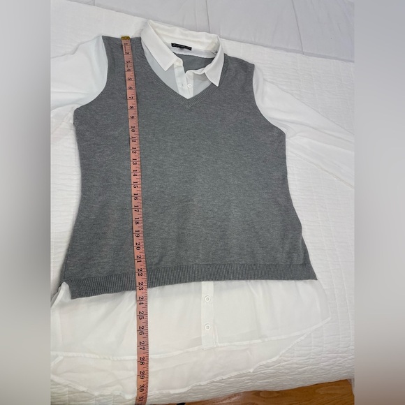 Adrianna Papell Gray V-Neck Sweater Vest with White Shirt - Picture 6 of 9